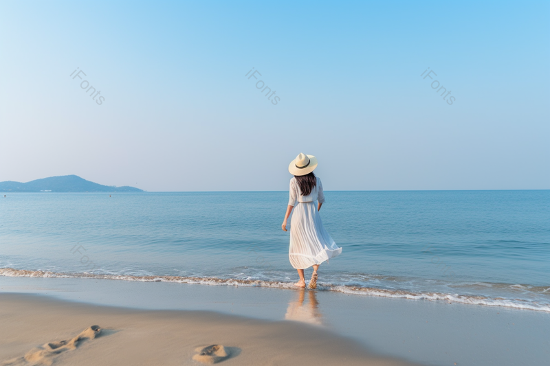 女孩沙滩海边旅游夏季美丽风景高清摄影图,高清,摄影图,摄影图片,图片大全,摄影图免费下载